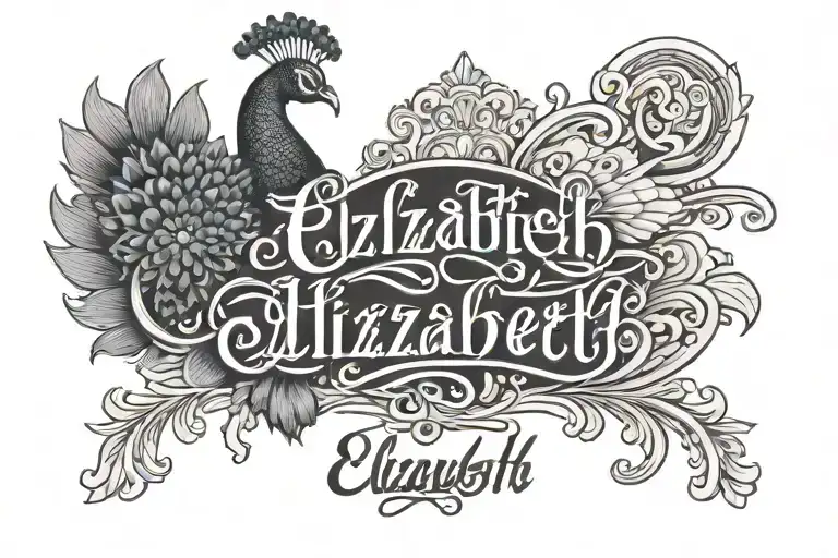 Elizabeth Name With Cursive Lettering With Peacock