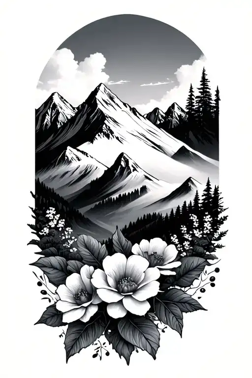 Mountains And Floral Design