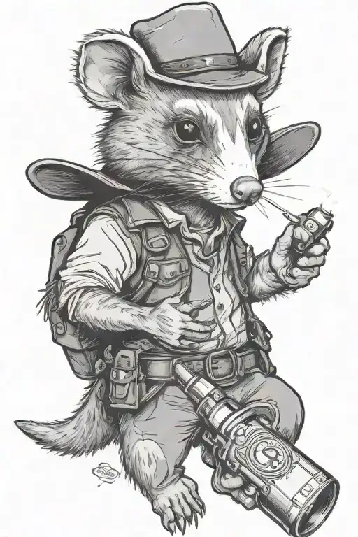 Cowboy Opossum Holding A Lighter