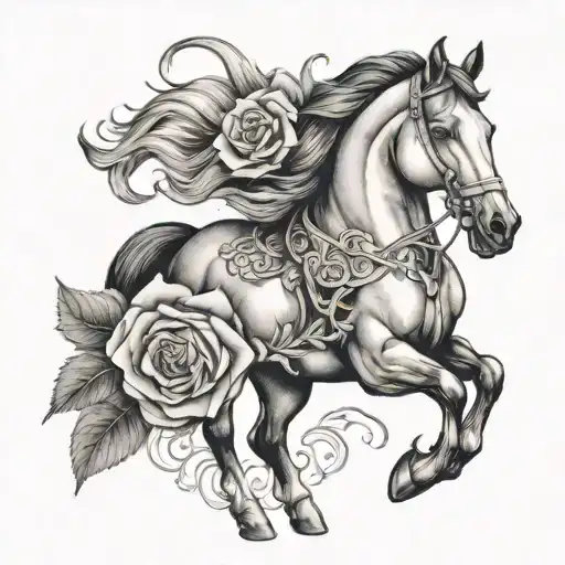 Horse And Rose Intertwined