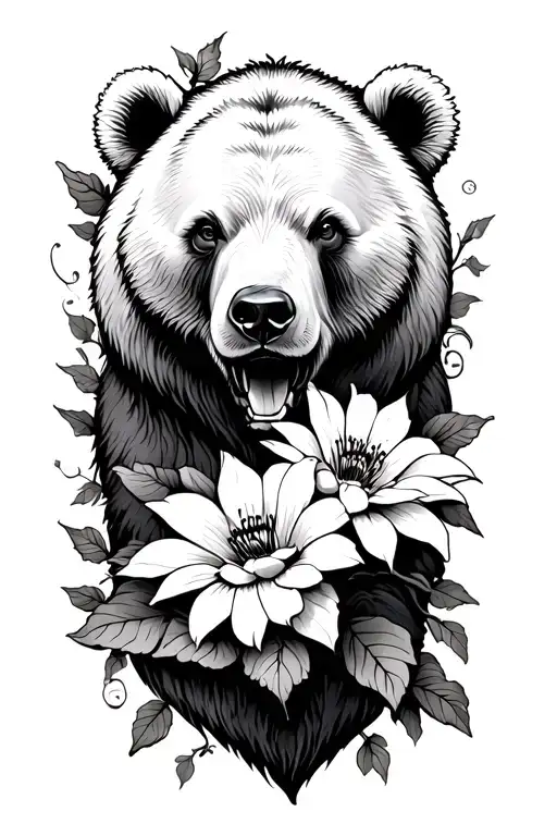 Glory Flower With Vines And A Bear