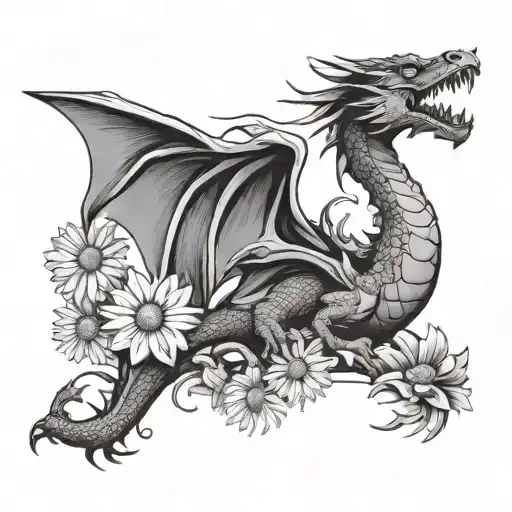 Tattoo Minimalism Is A Symbiosis Of A Dragon And A Daisy