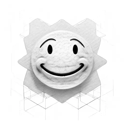 Smiley Face Line Art Simple Design Grayscale
