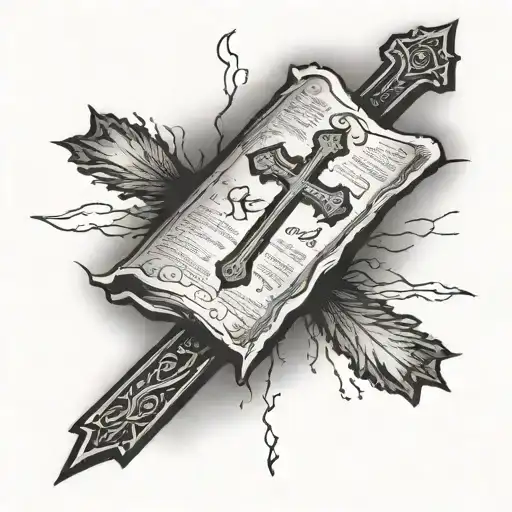 Shoulder Tattoo With The Bible Verse Psalms 108 On A Tattered Piece Of Paper Around A Cross