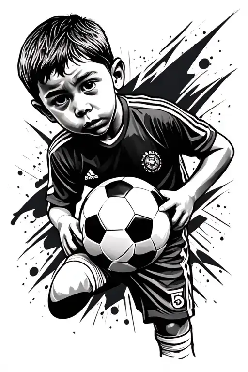 Futbol Child With A Ball And A Background With A