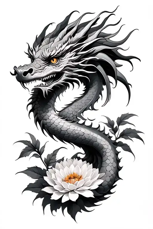 Dragon With Chrysanthemum Flower