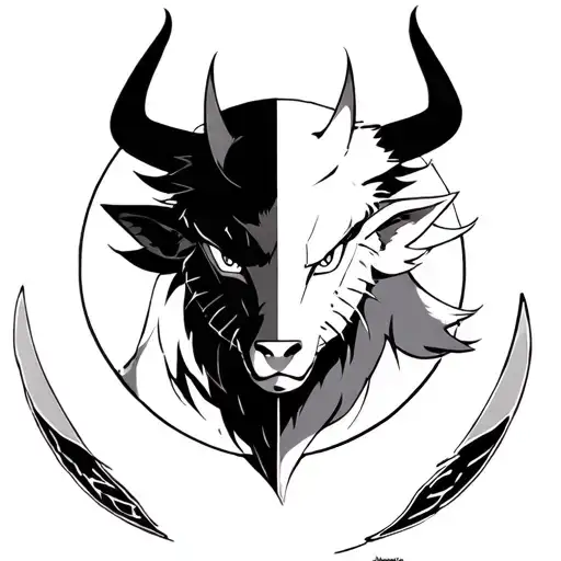 Kurama In Naruto And Taurus Combination In Small Circle