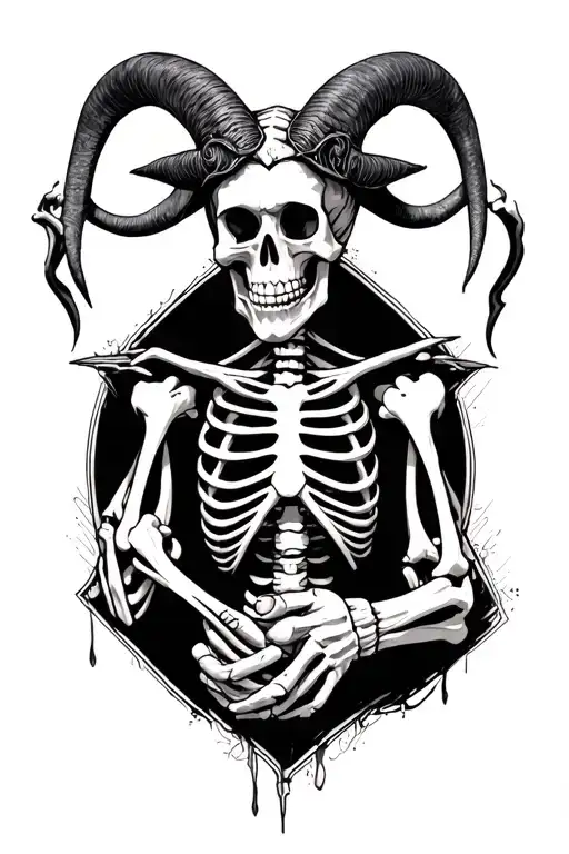 Skeleton In Baphomet Position With Right Hand Holding