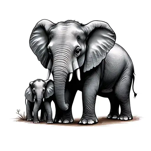 Mother And Daughter Elephant Holding