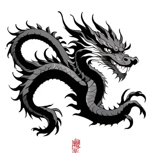 Chinese Dragon With The Body Curving And Little Shading
