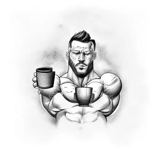 A Muscular Man Lifting A Giant Coffee Cup As A Symbol Of Power And Energy