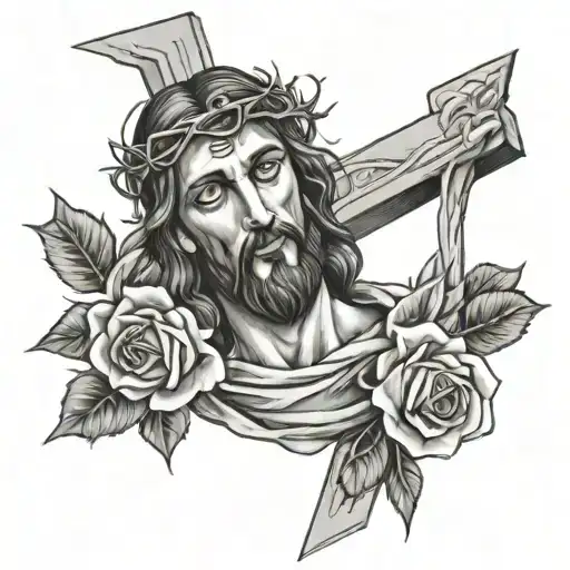 Jesus On The Cross With Roses Wrapped