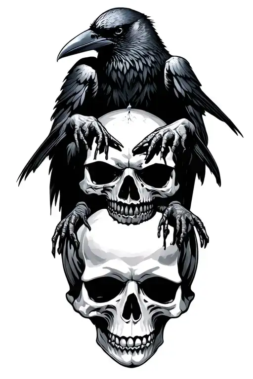 Raven Sitting On A Skull With Candle Next To It