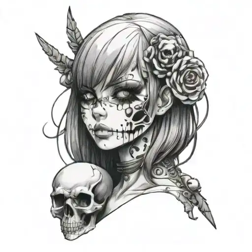 Anime Girl With Skull