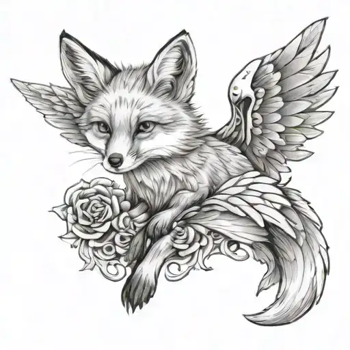 Small Fox With Angel Wings Wrapped Evenly