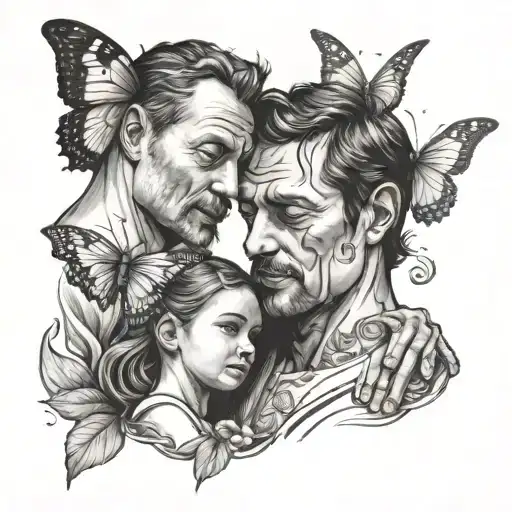 Father And Daughter With Butter Fly
