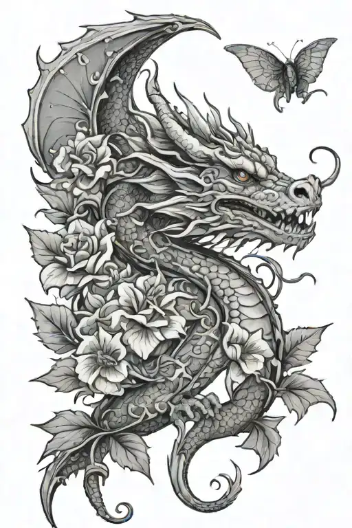 Female English Dragon With Flowers