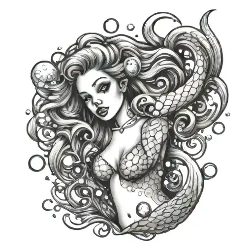 Mermaid With A Chest And Bubbles