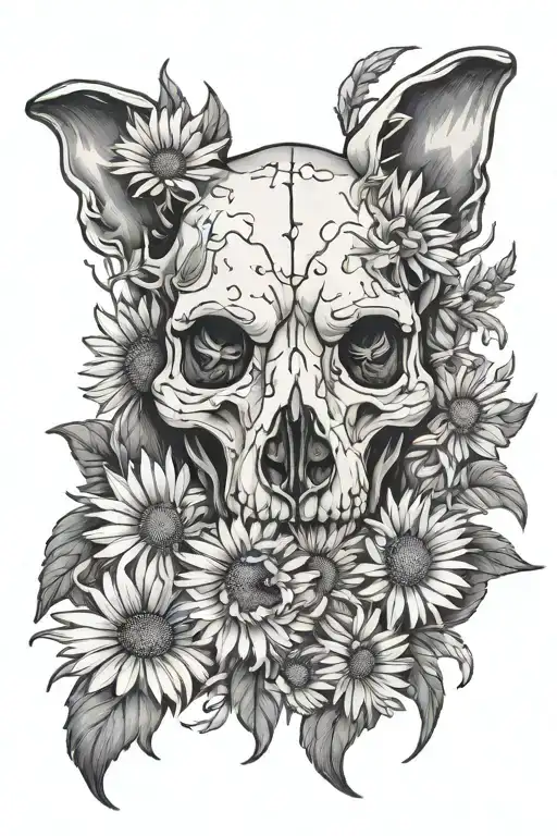 Dog Skull Daisies