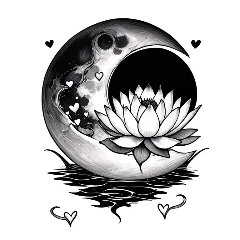 Lotus Flower Moon With Tiny Hearts