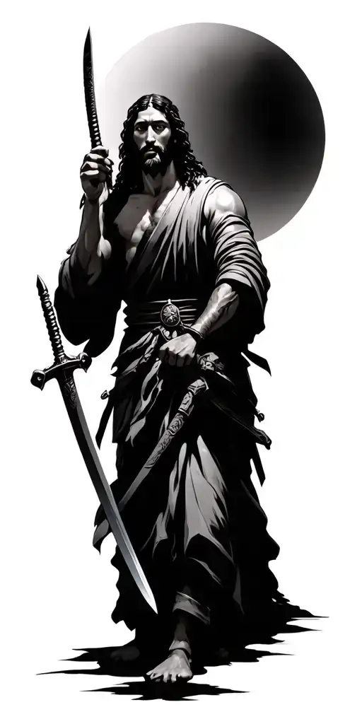 Jesus Of Nazareth And A Warrior Samurai Warrior Wielding