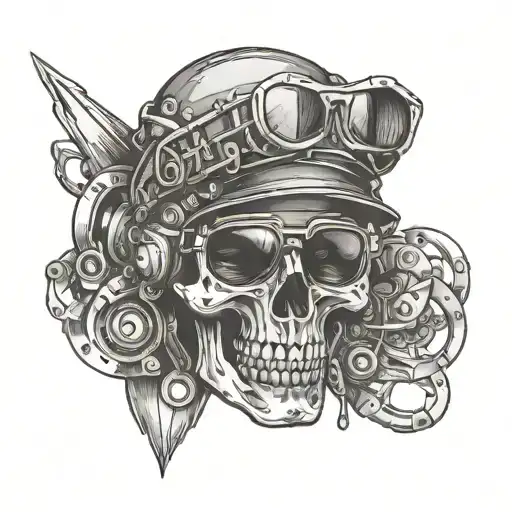 A Design Of A Byker Helmet Skull Wearing Sunglasess