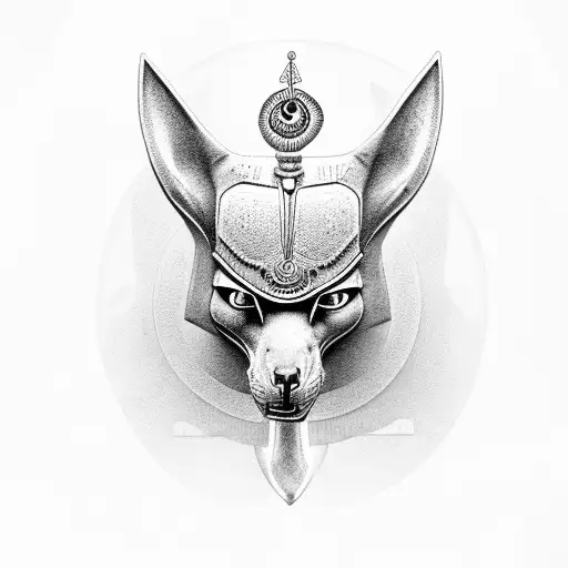 Anubis With Ankh Symbol And An Eye Of Horus Portrait Looking To The Right Side