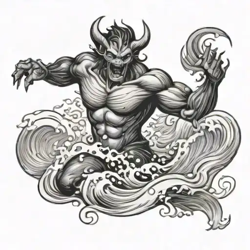Demon Swimming In Waves