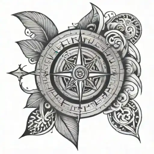 A Simple Compass Tattoo With Polynesian Weave