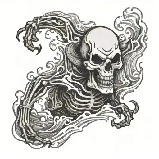 Demon Skeleton Swimming In Ocean Waves