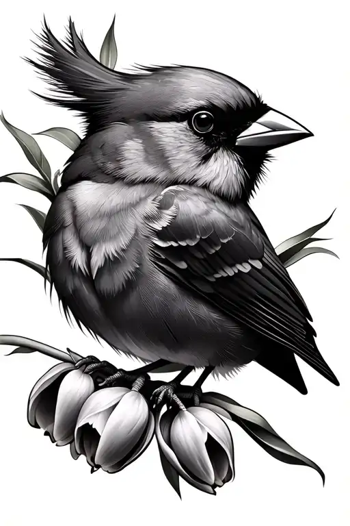 Cardinal Bird With Tulips