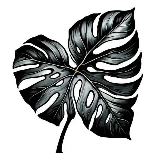 Monstera Leaf Fine Line Tattoo With Shading