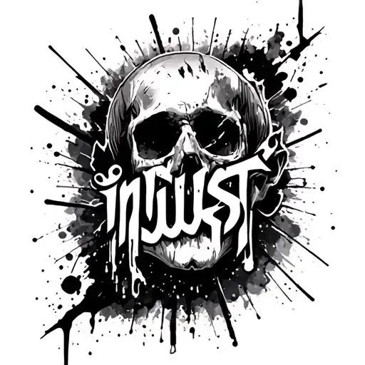 Suggest Blackwork Trash Polka Tattoo On A Man's Forearm With The Word Injust