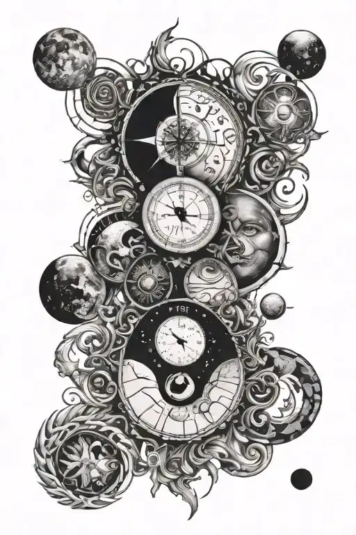 Ocean And Moon Phases Intertwined With Time