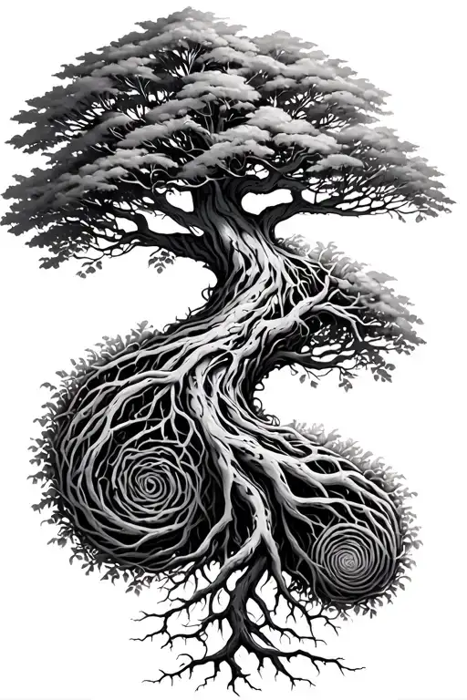 Odaa Tree With Its Individual Roots Reaching Down And Turning Into A Bunch Of Spirals