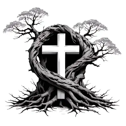 Tree Wrapped Around A Cross Intertwined