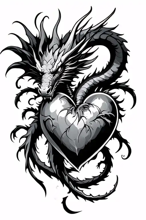 Tribal Heart With Dragon Flying