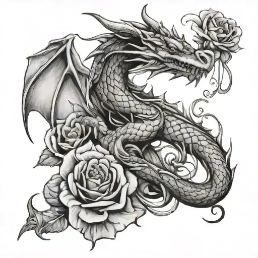 Dragon With Rosses And Dagger