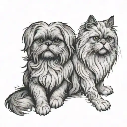 Persian Cat And Lhasa Apso Dog