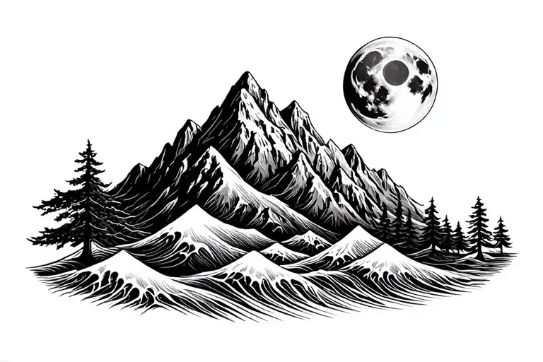 Straifht Line Mountain Tree Moon Sun Wave Forming