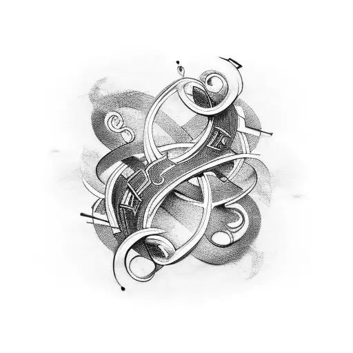 An Abstract Tattoo Of Numbers Intertwined With Musical Instruments