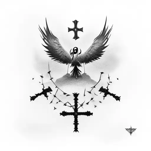 Gothic Cross Black Feathers Falling