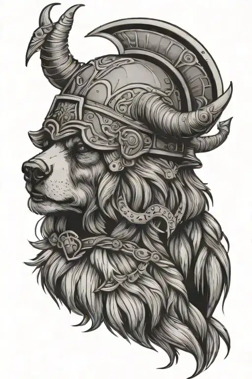 Female Bear Wearing Viking Helmet With Horns
