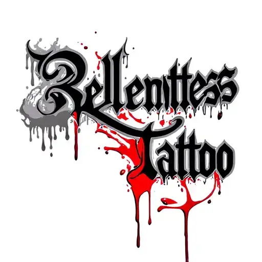 Lettering Relentless Tattoo With Blood