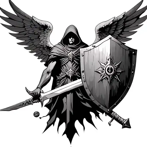 Valley Of Death With Hooded Archangel With Sword And Shield