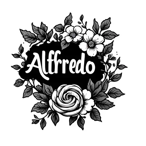 The Name Alfredo Hidden Inside Of Vines And Flowers Small And Girly With One Piece Of Curly Pasta