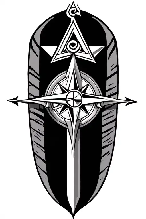 Trishul With Compass And Valknut Symbol