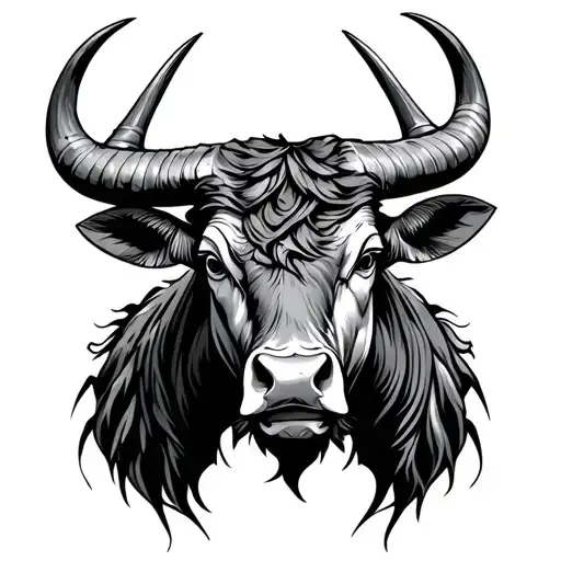 Taurus Sign Bull With Scales For The Horns Arranged