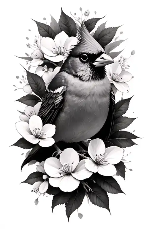 Cardinal With White Dogwood Flowers