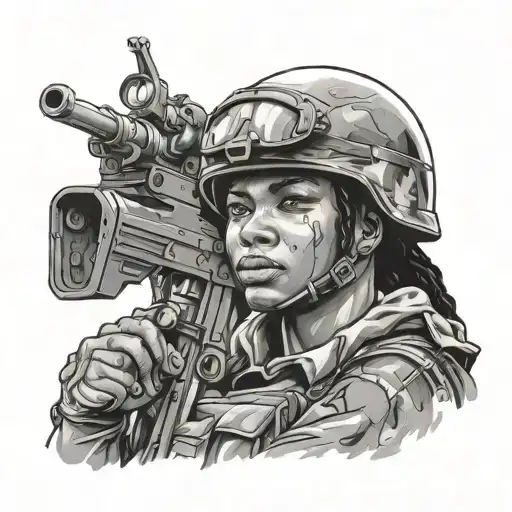 Black Female Army Soldier At War